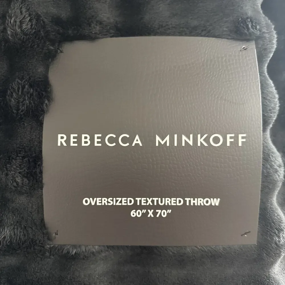 Rebecca Minkoff Solid BLACK Textured 60x70 Oversized Plush Throw Blanket NEW